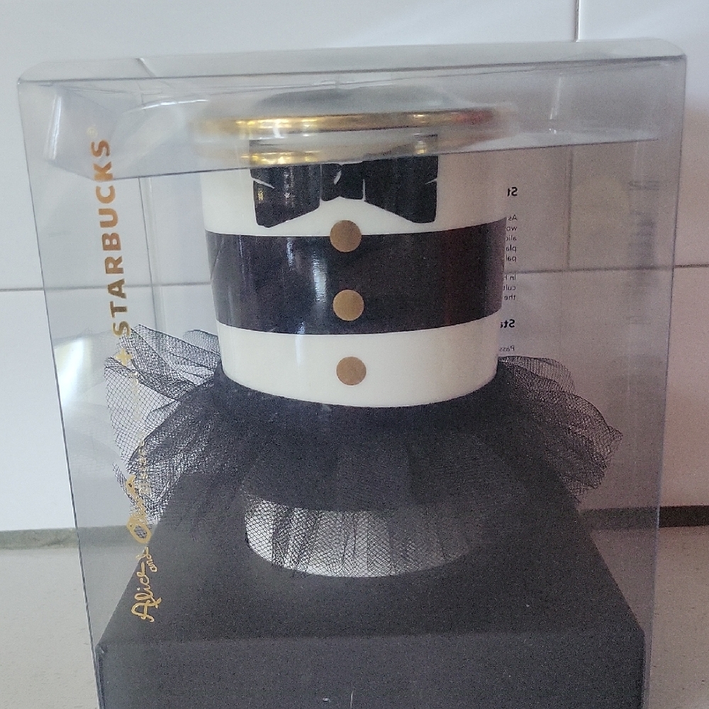 Alice & Olivia 2013 Starbucks Black White Gold Tuxedo & Tutu Mug By S. Bendet